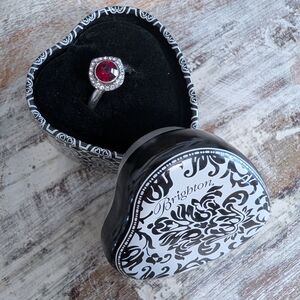 Brighton Romantica, Retired Ruby Red/Clear Cushion Ring With Tin, Size 6.75